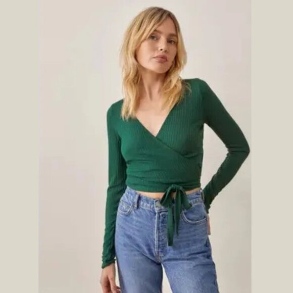 Reformation Green Petalo Wrap Crop Top Size Medium 2761 - Picture 1 of 14